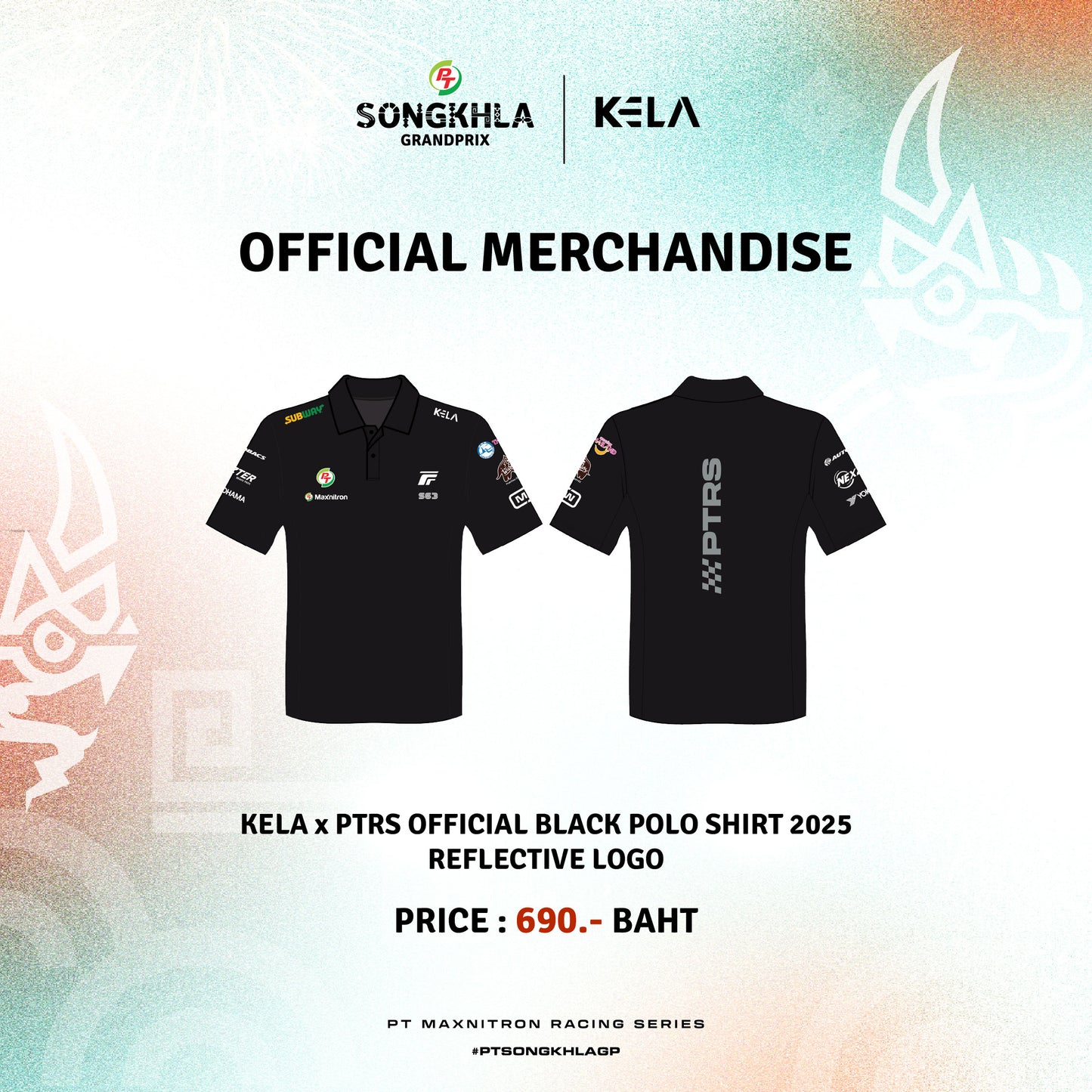 KELA x PTRS OFFICIAL BLACK POLO SHIRT 2025 - REFLECTIVE LOGO เสื้อโปโลสีดำ KELAxPTRS โลโก้สะท้อนแสง