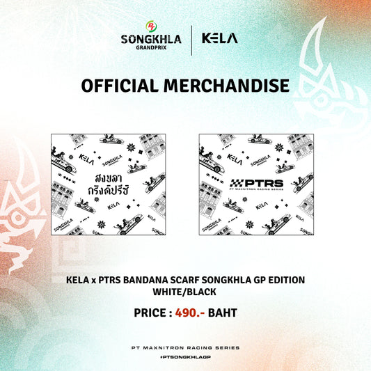 KELA x PTRS BANDANA SCARF SONGKHLA GP EDITION - WHITE/BLACK ผ้าโผกหัวลายสงขลา กรังปรีซ์ อิดิชั่น - สีขาว/ดำ