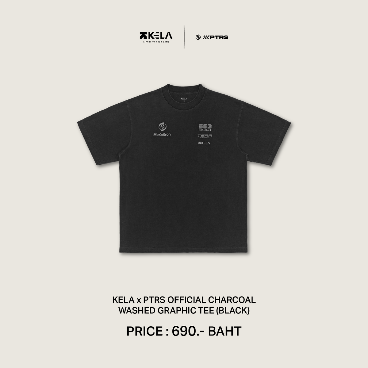 KELA x PTRS OFFICIAL CHARCOAL WASHED GRAPHIC TEE (BLACK)
